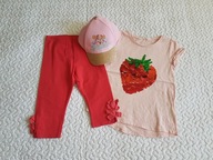H&M bluzka różowa truskawka legginsy i czapka nowa roz 128