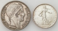 Francja. 5 i 20 franków 1938 i 196, SREBRO – 2 szt