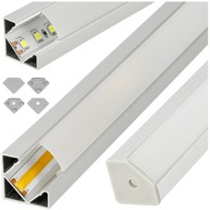 LED profil Rohový eloxovaný 2m S Mliečnym kláskom + 4x Záslepky SADA
