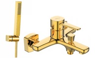 Bateria wannowa ZŁOTA + zestaw prysznicowy CUBIC