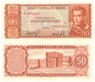 BOLIWIA 50 PESOS BOLIVIANOS 1962 P-162a(19) UNC