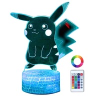 Detská nočná stolná lampa Pokémon Go Pikachu 16 LED 3D + Diaľkové ovládanie