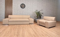Skórzany zestaw sofa z funkcją + fotel ze skóry