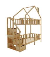 Poschodová posteľ so schodíkmi domček 160x80 drevená