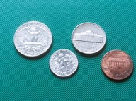 USA STANY ZJEDNOCZONE - Zestaw 4 monet 1 5 10 25 Cents 1964 2001 2002 k33