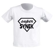 Koszulka biała dziecięca nadruk z napisem SUPER SYNEK prezent 12-14 lat 158