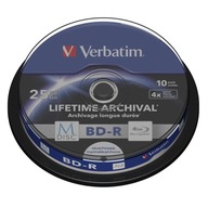 VERBATIM BD-R BLU-RAY 25GB 4X PRINTABLE M-DISC ARCHIVAL CAKE*10, 43825