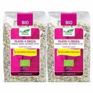 2x Płatki 4 Zboża Bio 300g - Bio Planet Jęczm, Orkiszowe, Owsiane, Żytnie