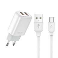 Ładowarka Sieciowa 2.4A 2xUSB + Kabel USB - USB-C Jellico EU02 biała