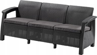 SOFA ŁAWKA 3 OSOBOWA RATTAN CORFU GRAFIT Z PODUCHAMI W KOMPLECIE CURVER