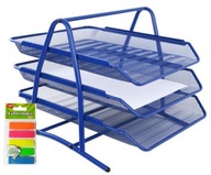 Organizer z szufladami półka na dokumenty metal 3 poziomowa Net niebieska
