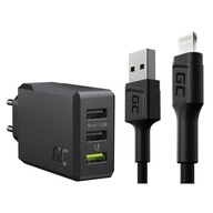 Nabíjačka sieťová Green Cell CHARGC03 USB 2400 mA 5 V + USB kábel - Apple Lightning Green Cell KABGC05 1,2 m