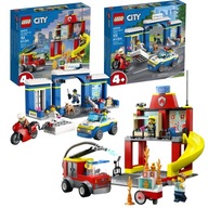 LEGO City Policja Posterunek 60370+ LEGO 60375 Remiza wóz strażacki