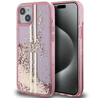 Etui Guess iPhone 15 / 14 / 13 6.1" różowy Liquid Glitter Gold Stripes