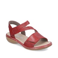 sandały Rieker damskie Skórzane na rzepy Czerwone rzymianki Komfortowe buty