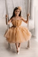Tylové plesové šaty pre dievča zlaté 146