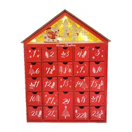 Vianočný červený drevený adventný odpočítavací kalendár s 24 úložnými zásuvkami ako darček