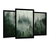 MODERN 3 DB-OS KÉP SZETT KERETBEN ERDŐ A KÖDBEN