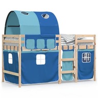 Dziecięce łóżko na antresoli, z tunelem, niebieskie, 90x190 cm