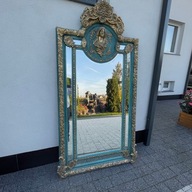 Veľké drevené zrkadlo s obrázkom zeleno - zlaté