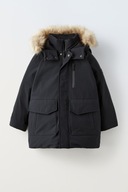 ZARA 50% PÁPERIE 50% PERIE PÁPEROVÁ BUNDA PARKA 140 CM 9-10 ROKOV ČIERNA