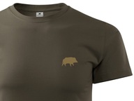 Myśliwska brązowa koszulka T-shirt na polowanie mały nadruk DZIK