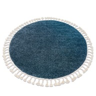 Dywan okrągły shaggy boho frędzle niebieski 160 cm