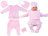 WYPRAWKA ZESTAW 5 CZ NOWORODKA KORONKA różowe ubranko dla dziecka 0-6 m