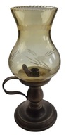 Świecznik mosiężny kaganek ze szkłem 29 cm wysoki Vintage