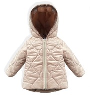 Detská jarná zateplená bunda s kapucňou béžová lesk 104