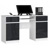 Písací stôl pod počítač notebook A5 biely-grafit lesk 135cm AKD
