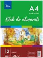 BLOK na maľovanie AKVARELMI A4, 190g/m2, 12k. Odolný nepresakujúci