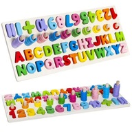 Układanka drewniana alfabet i cyfry litery SORTER zabawka edukacyjna