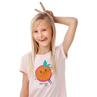 Bluzka T-shirt dla dziewczynki Bawełna 158 różowy Pomarańcza Endo
