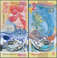 Karaiby Wschodnie - 2 dolary 2023 * W61 * 40 Lat Banku * ryby * polimer