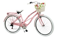 РОЖЕВИЙ АЛЮМІНІЄВИЙ ЛЕГКИЙ МІСЬКИЙ ВЕЛОСИПЕД ПЛЯЖНИЙ КРЕЙСЕР ЖІНОЧИЙ 28 SHIMANO + КОШИК