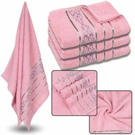 Ružový bavlnený uterák s ozdobnou výšivkou, sivá výšivka 70x135 cm x3