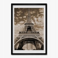 "Eiffelova veža" - Obraz 50x70 cm v čiernom ráme na stenu MDF