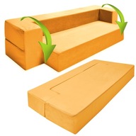 Mini sofa dla dzieci z pianki 60x120 rozkładana kanapa z żółtego weluru