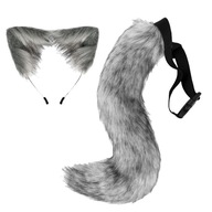 wkv-Ears Kostým s obručou do vlasov Maškarné šaty Cosplay z umelej kožušiny s dlhým chvostom tmavosivá