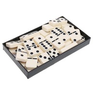 QUALITY DOMINOES CLASSIC SET of 28 Brass Pin Gifts Black Dot Beige