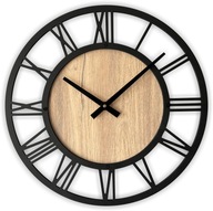 Duży zegar ścienny rzymski niesłyszalny Loft Vintage 50 cm drewno Dąb