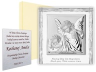 Srebrny Obrazek Anioł Stróż w ramce pamiątka na Komunię Chrzest z Grawerem