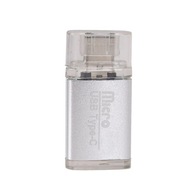 OTG MicroSD Kártya olvasó, USB-C->MicroSD, ezüst