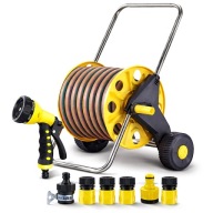 KERTI TÖMLŐ SZETT 50M LOCSOLÓKOCSI TEKERCSELŐ PISZTOLY CSATLAKOZÓ 3/4" 1/2"