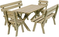 Záhradný nábytok 170 cm stôl + 2 lavice + stoličky drevený nábytok borovica