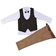 Elegancki zestaw dla chłopca kamizelka, koszula, spodnie, pasek, mucha 8 Y