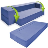 Mini sofa dla dzieci z pianki 60x120 rozkładana kanapa niebieski welur