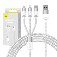 Kabel USB 3w1 Baseus StarSpeed USB-C + microUSB + Lightning 3,5A 1.2m biały