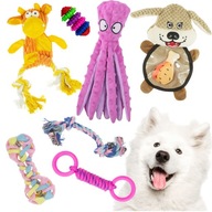 Zabawki dla psa MEGA ZESTAW 7 sztuk SZNURY OŚMIORNICA MASKOTKI ze sznurami